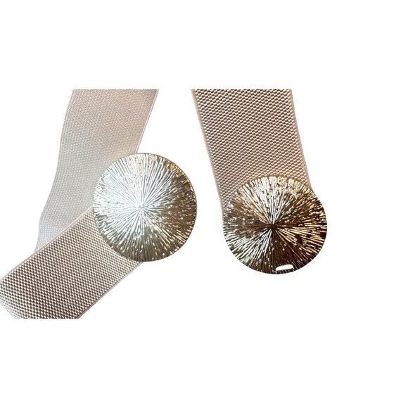 2/$30 NEW Elastic Wide Deep Beige Corset Waist Belt Metallic Snap Buckle Cinched - Picture 5 of 7